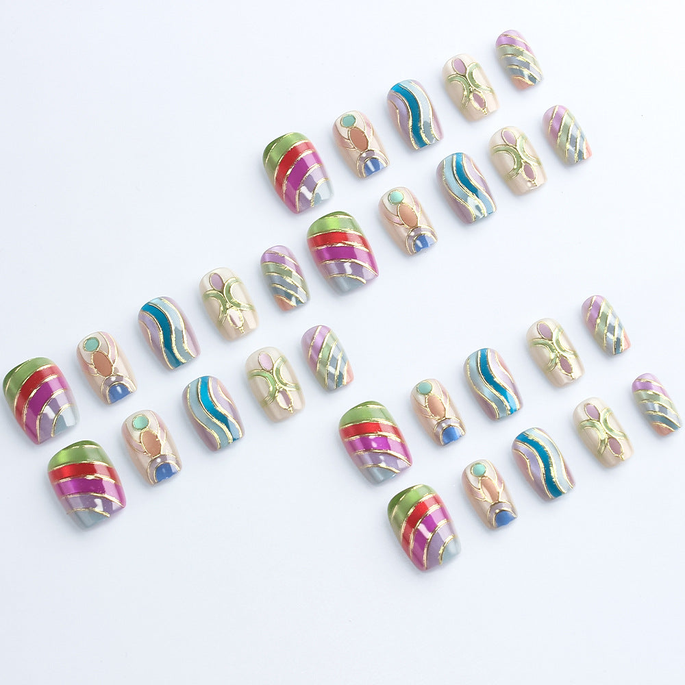 Artistic Press-On Nail Set with Gold Accents Stornfield