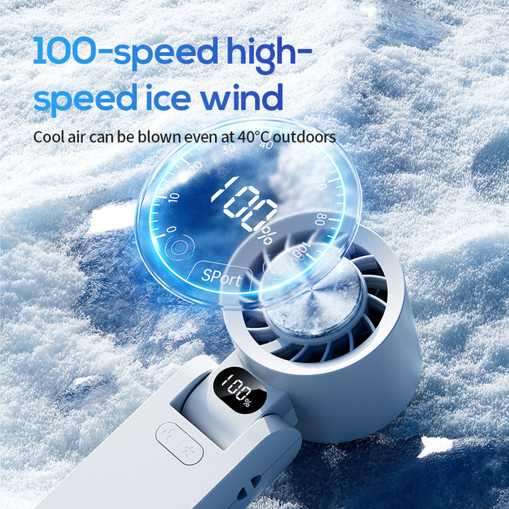 Unisex portable foldable hand fan with digital battery level indicator and quiet brushless motor Stornfield
