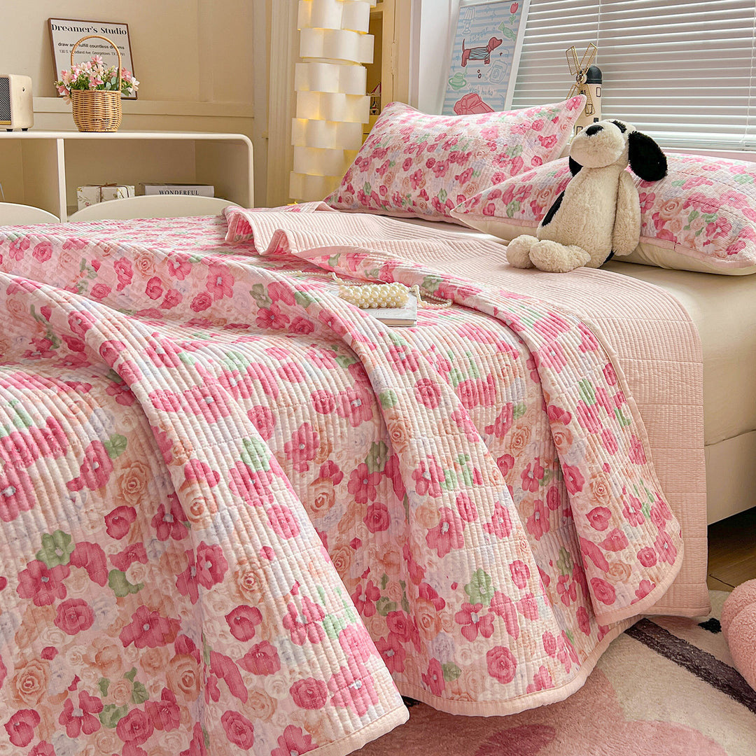 Textured Botanical Print Quilted Bedspread