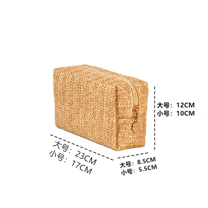 Cosmetic bag made of natural rafia material with elegant design Stornfield