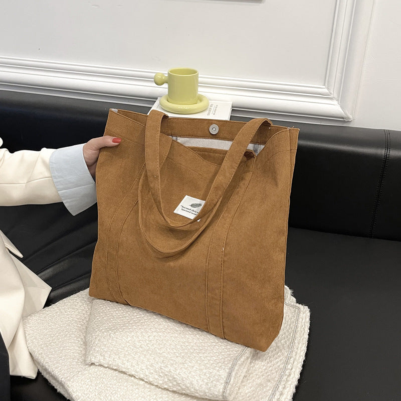 Durable Corduroy Tote Bag with Inner Pockets