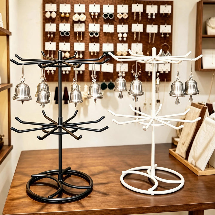 Tiered Rotating Jewelry Tree Organizer with Multi-Arm Hooks and Ring Tray