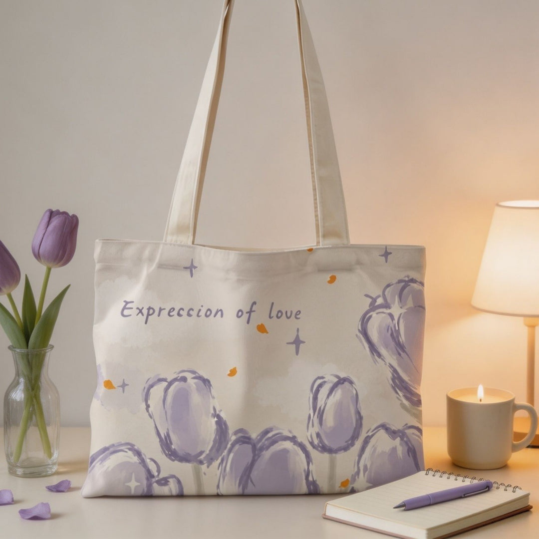 Floral Print Canvas Tote Bag