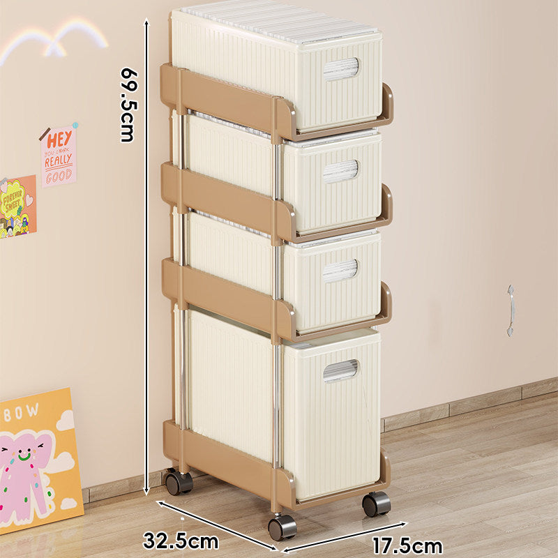Slim Rolling Multi-Compartment Organizer Cart with Tissue Box Top and Removable Waste Bin
