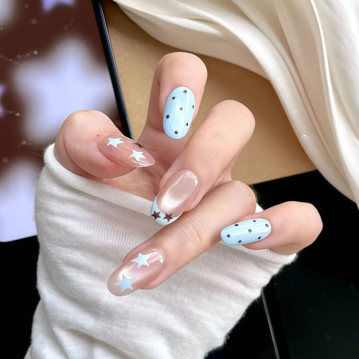 Artistic Star-Patterned Press-On Nail Art Stornfield