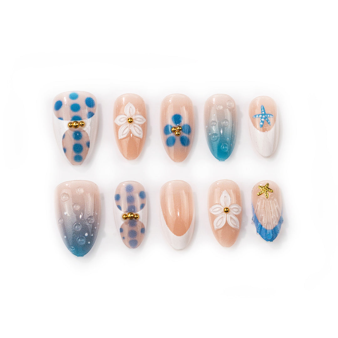 Artistic Press-On Nail Art Set with Floral and Geometric Designs Stornfield