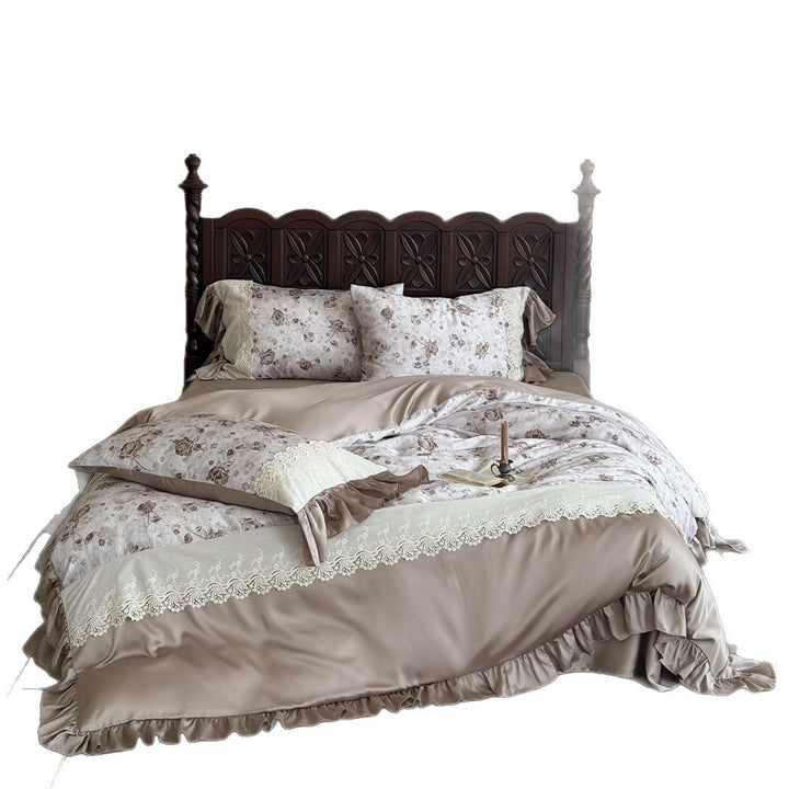 Victorian-Inspired Ruffled Lace-Trim Cotton-Sateen Duvet Cover Ensemble