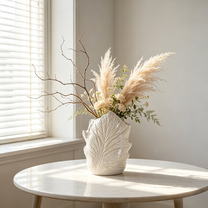 Decorative Ceramic Leaf-Shaped Centerpiece Vase