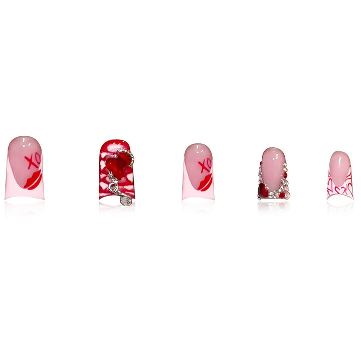 Romantic Heart-Themed Press-On Nail Art Set Stornfield