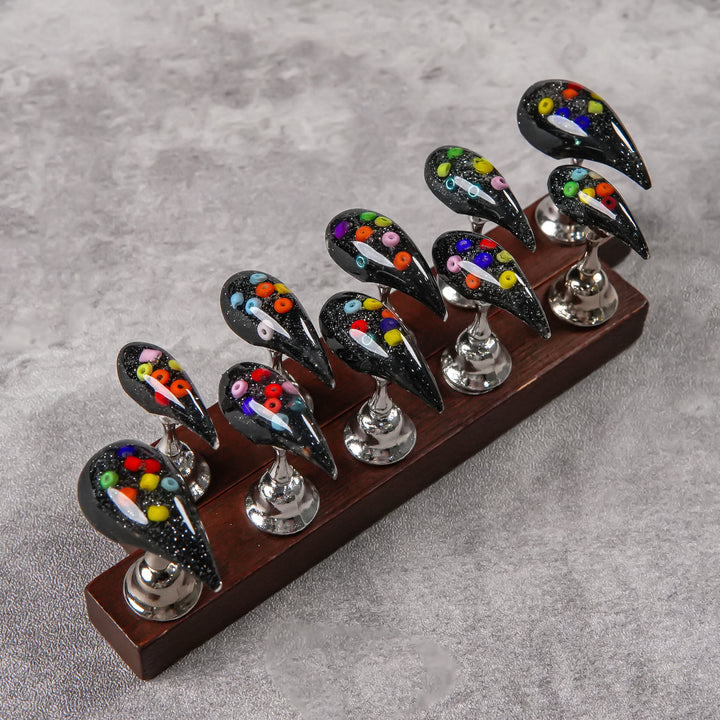 Artistic Press-On Nail Set with Colorful Sequin Design