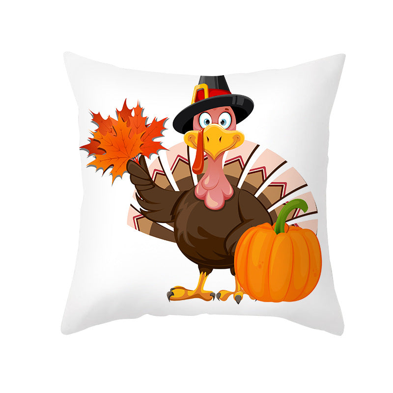 Square Removable Linen-Blend Thanksgiving Pumpkin Watercolor Throw Pillow Cover