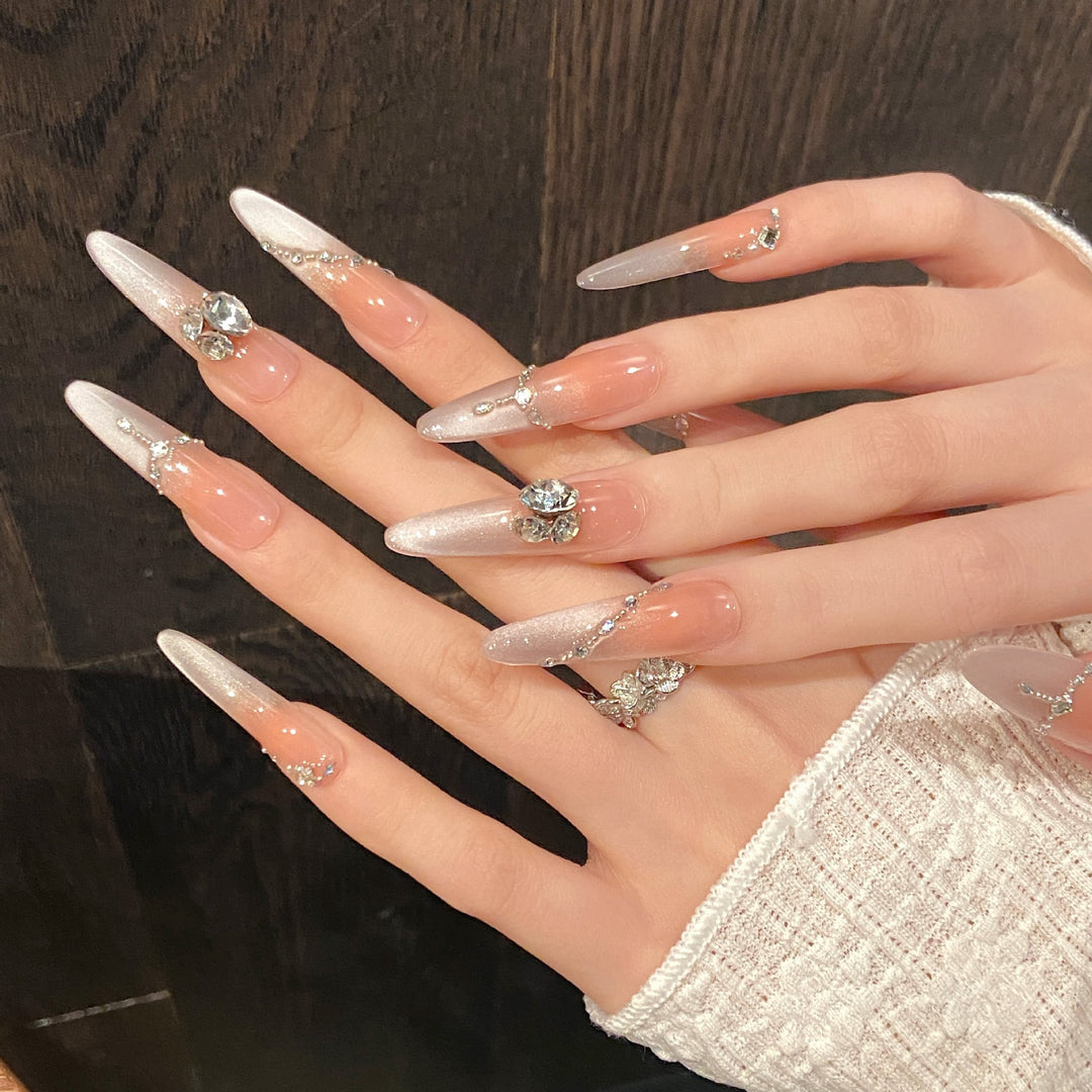 Decorative Press-On Nails with Rhinestone Accents