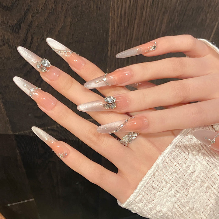 Decorative Press-On Nails with Rhinestone Accents