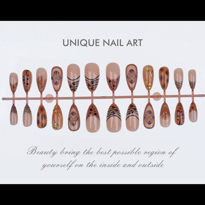 Artistic Press-On Nail Art Set with Floral and Abstract Design Stornfield