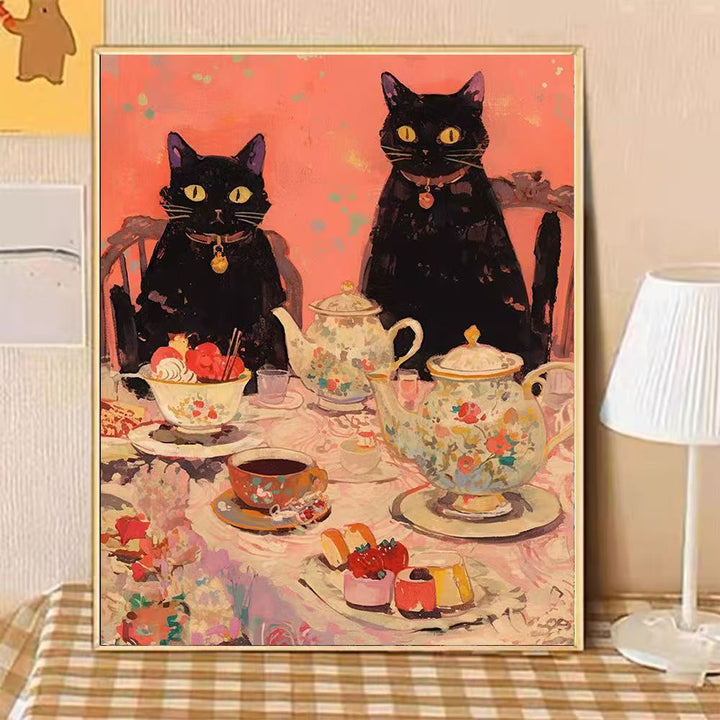 Whimsical Cat-Themed Afternoon Tea Canvas Art Stornfield