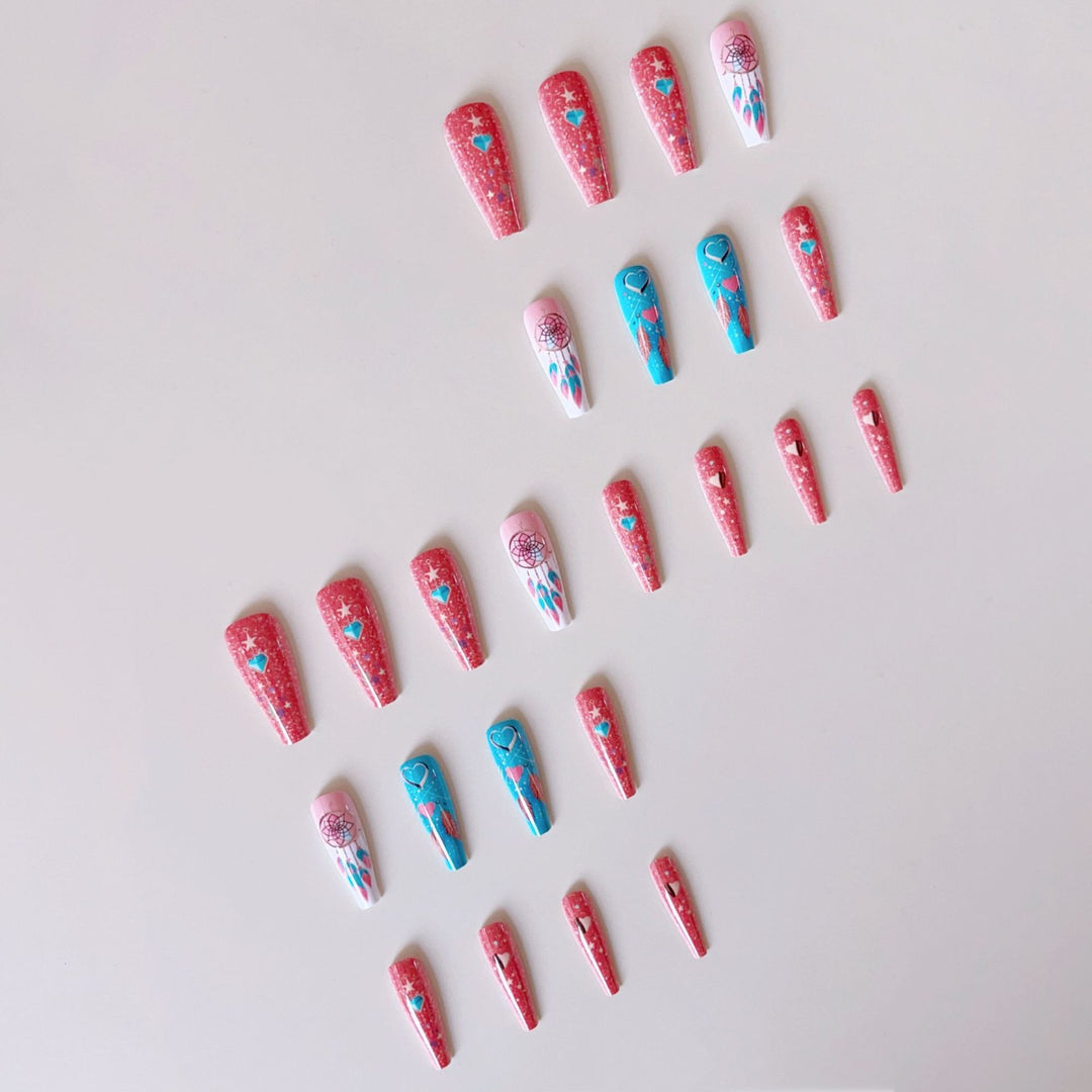 Artificial nail set with stunning 3D designs and glitter accents Stornfield