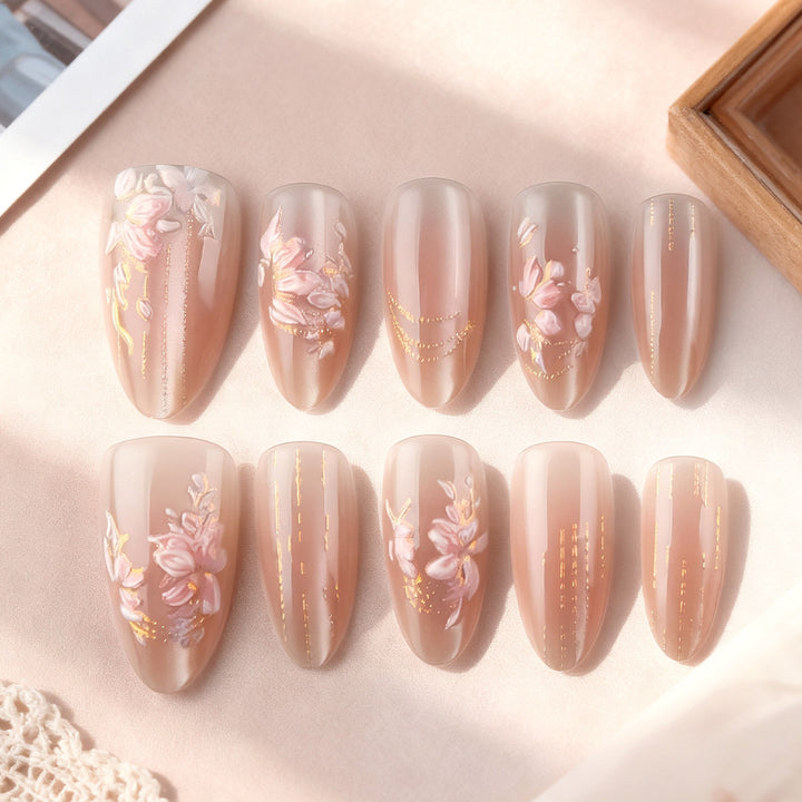 Floral Embellished Press-On Nails Stornfield