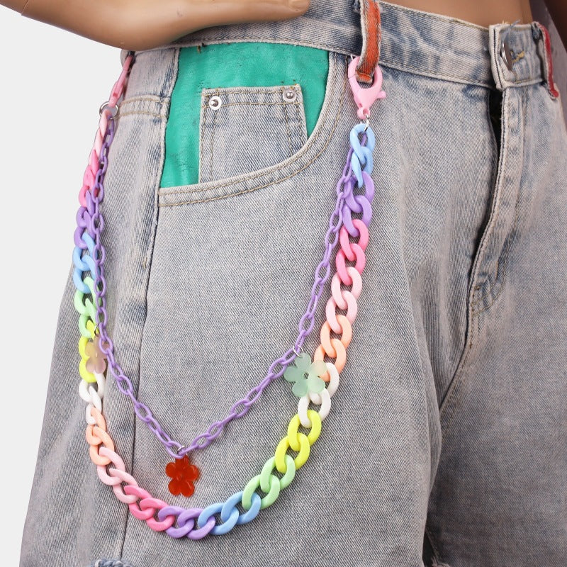 Fashionable chain belt with colorful pendants Stornfield