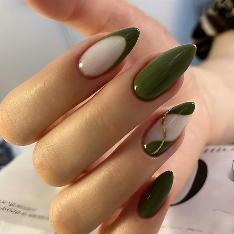 Artistic Press-On Nail Set with Elegant Geometric Design Stornfield