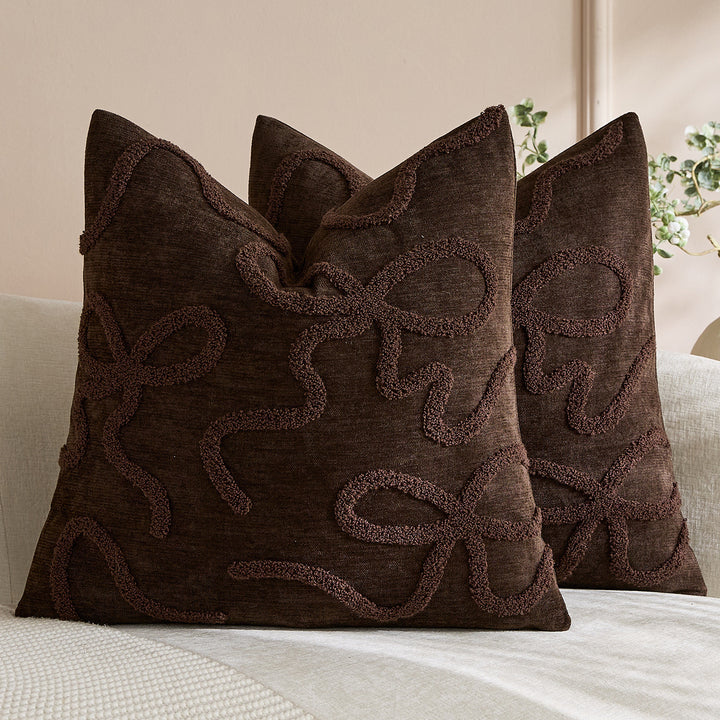 Square Textured Loop-Appliqué Linen-Blend Accent Pillow Cover