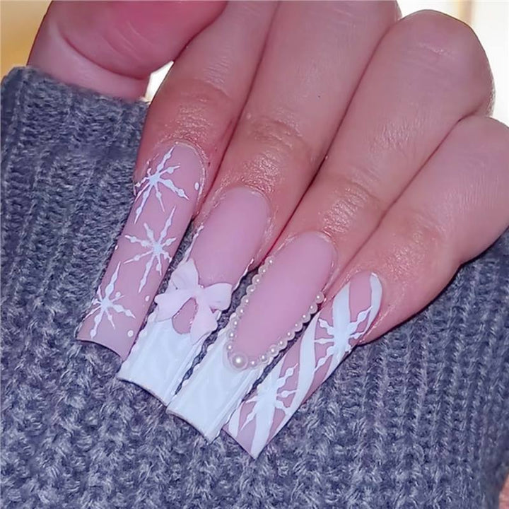 Decorative Press-On Nail Art with Pearl and Bow Accents Stornfield
