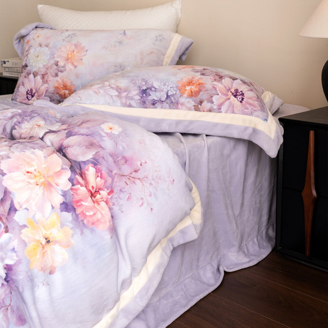 Floral Watercolor Plush Microfiber Duvet Cover Set with Reversible Back and Pillow Shams