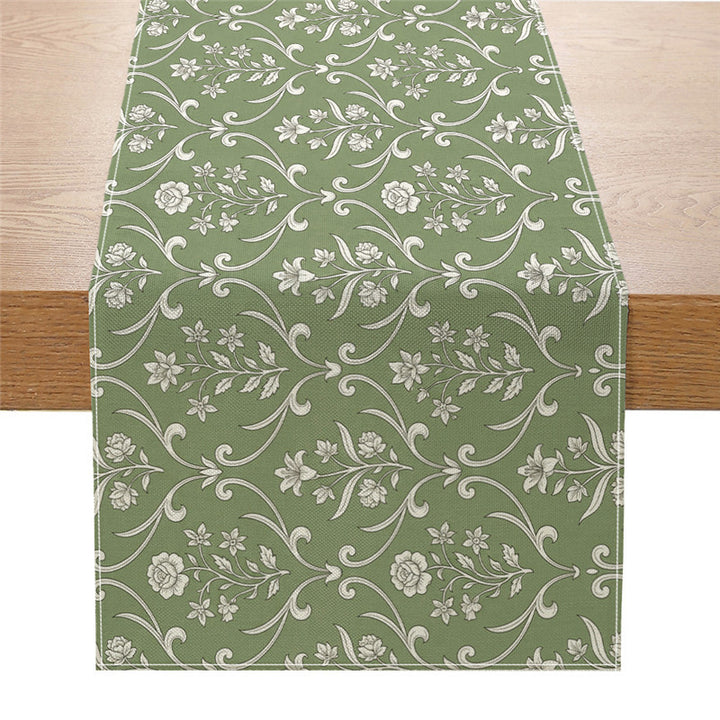 Decorative Cotton-Linen Table Runner with Printed Floral Bouquet Pattern