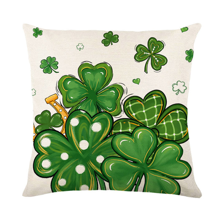 Decorative Throw Pillow Cover with Buffalo Check Bow and Shamrock Peace Love Lucky Print