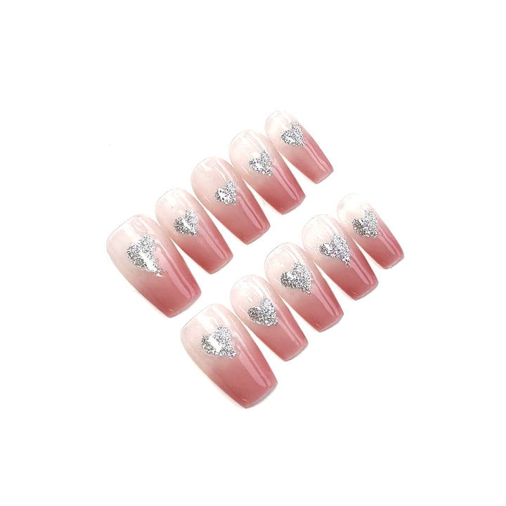 Heart-Embellished Press-On Nails