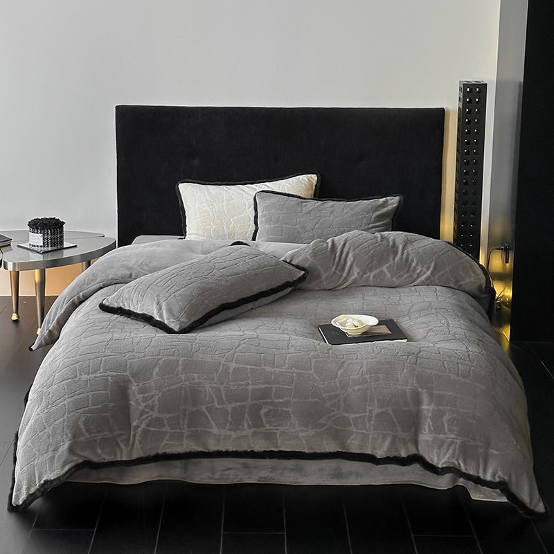 Plush Quilted Duvet Cover Set with Contrasting Piped Edge