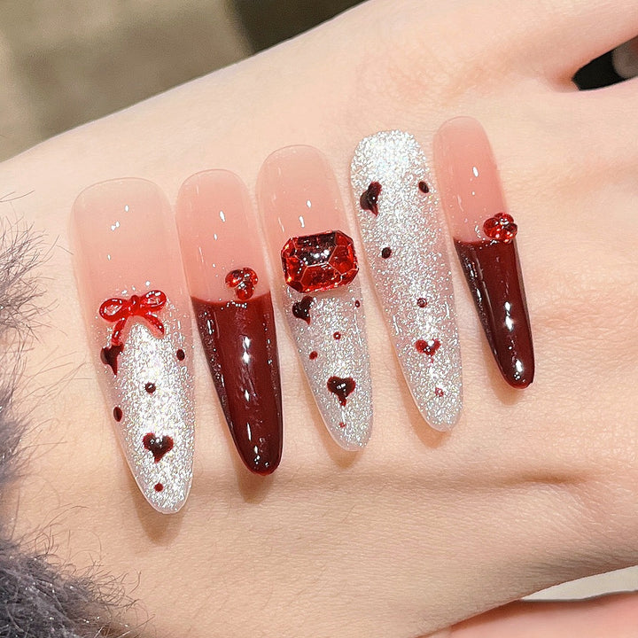 Heart-Embellished Press-On Nail Art Stornfield