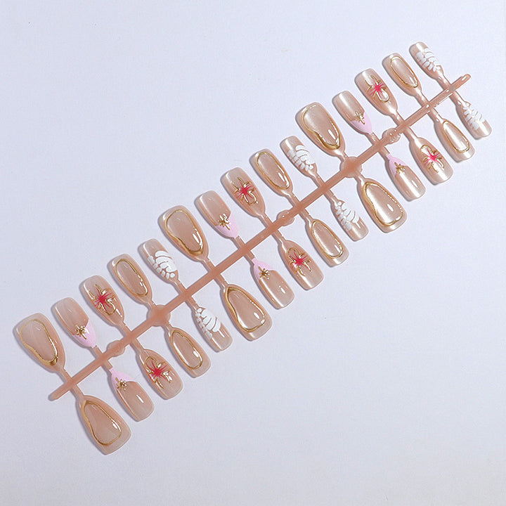 Artistic Press-On Nail Set with Elegant Floral Accents Stornfield