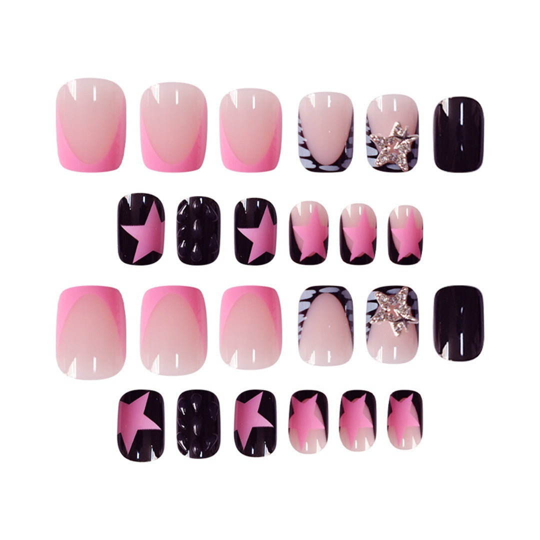 Artistic Press-On Nail Set with Star and Glitter Accents Stornfield