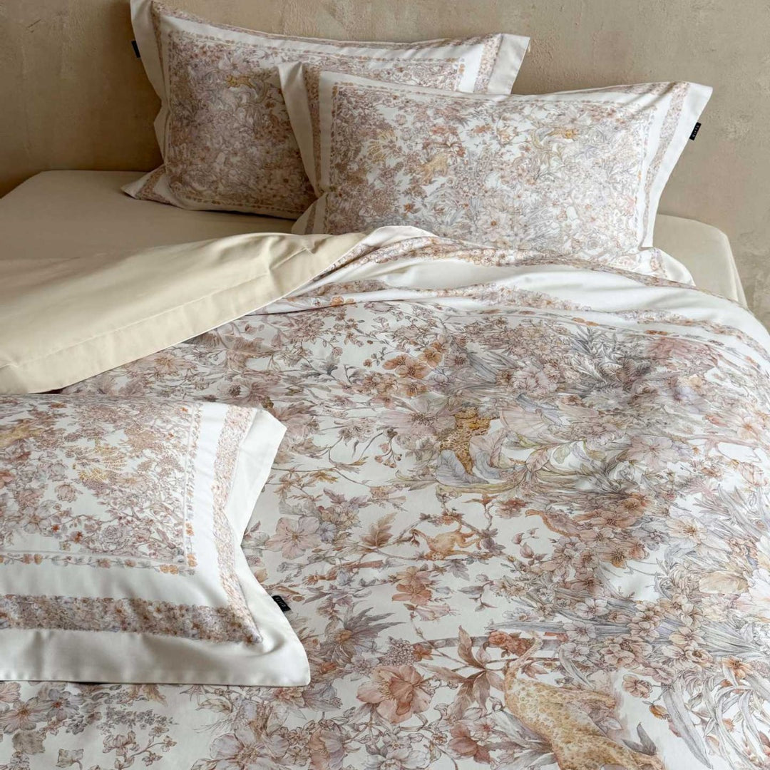 Luxury Cotton Sateen Floral Duvet Cover Set with Framed Border Pillow Shams