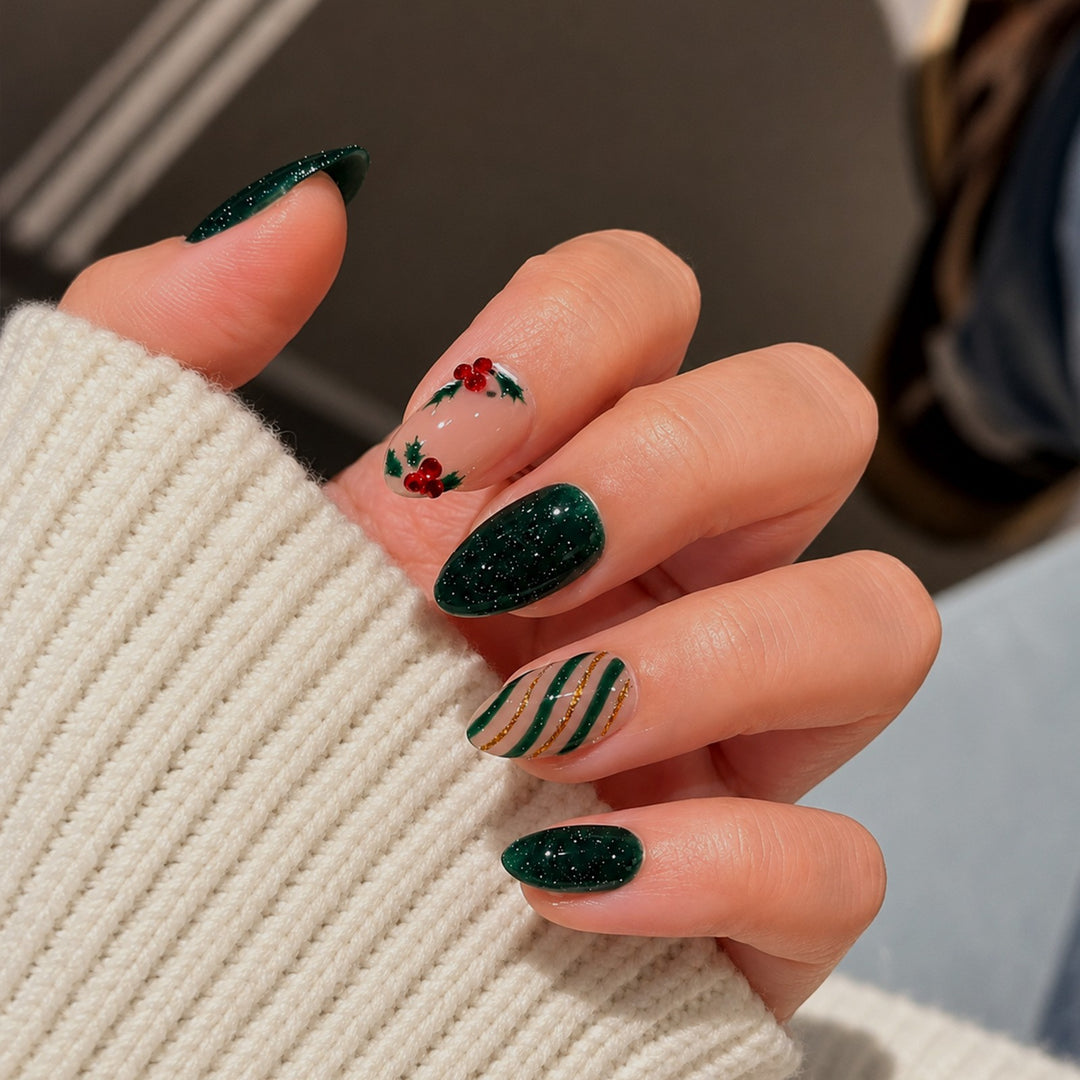 Artificial nail set with floral accents and elegant high-gloss surface Stornfield