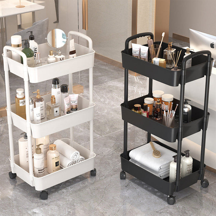 Three-Tier Rolling Mobile Storage Cart with Wheels and Removable Accessory Cups