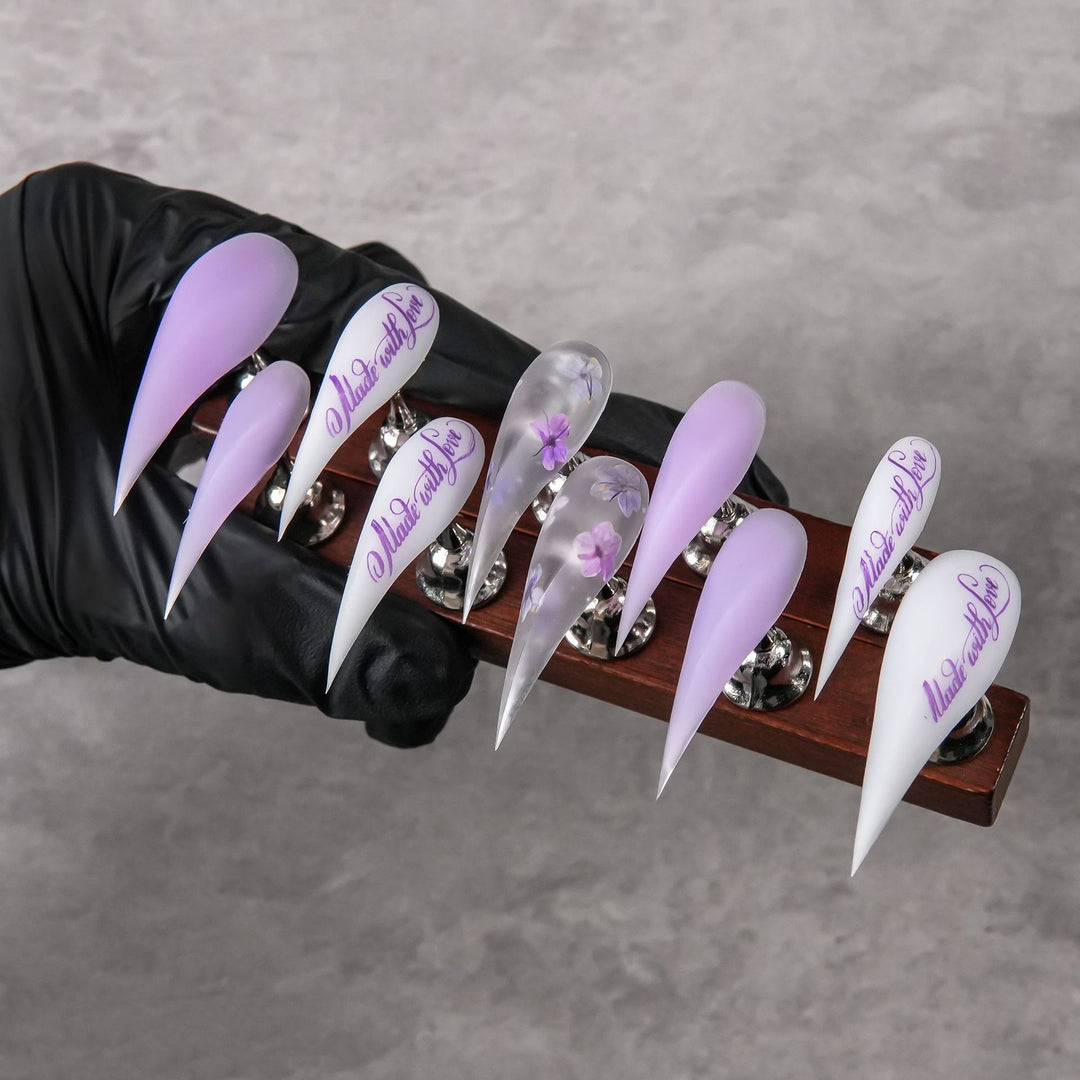 Artistic Stiletto Press-On Nail Set with Floral Accents