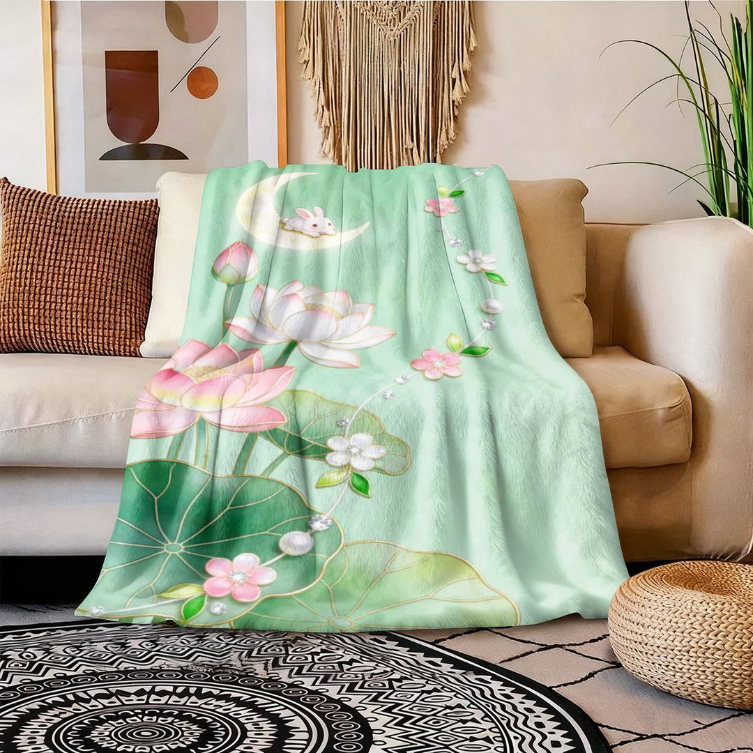 Elegant Floral Print Fleece Blanket