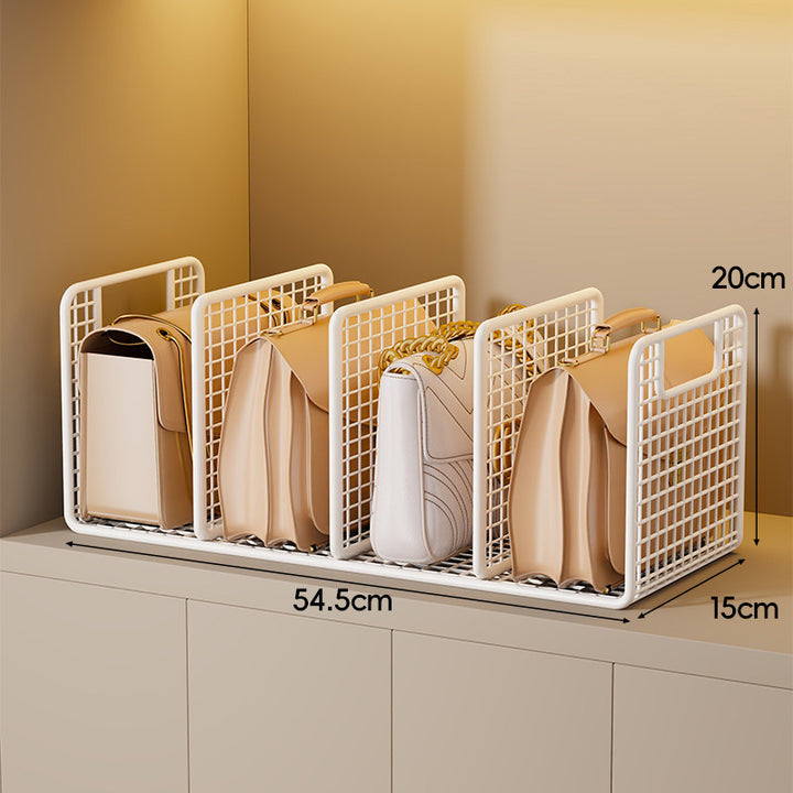 Metal Grid Handbag and Purse Organizer Rack with Vertical Dividers