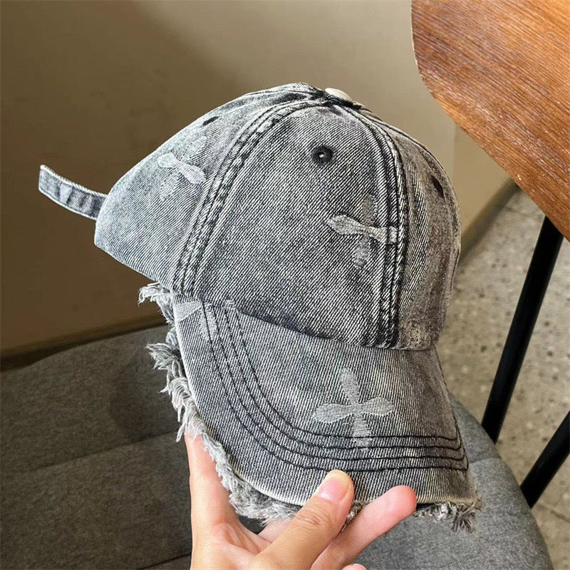 Women's Distressed Denim Fringe Baseball Cap Stornfield