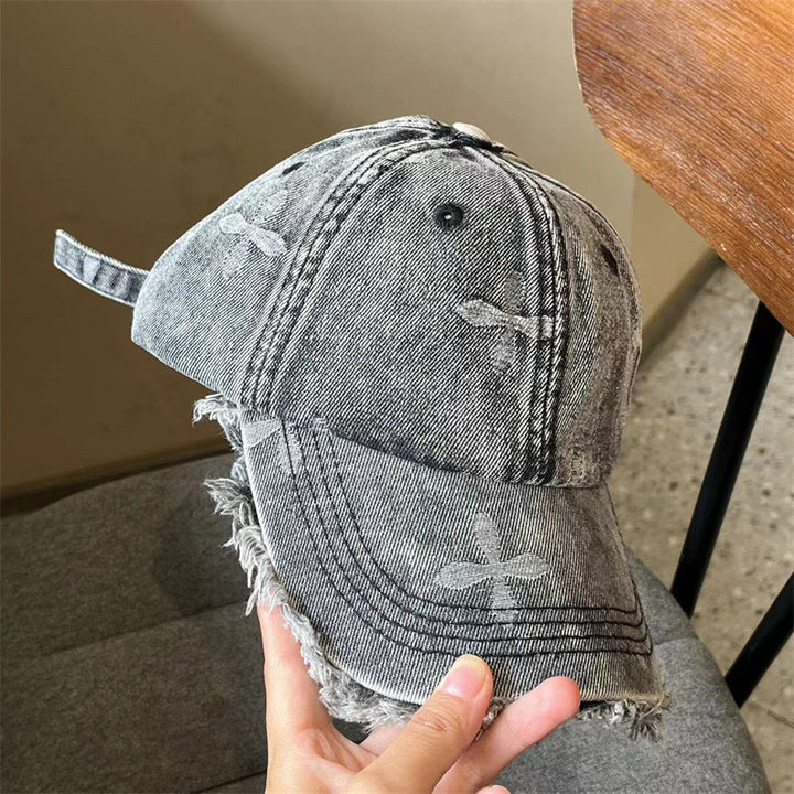 Women's Distressed Denim Fringe Baseball Cap Stornfield