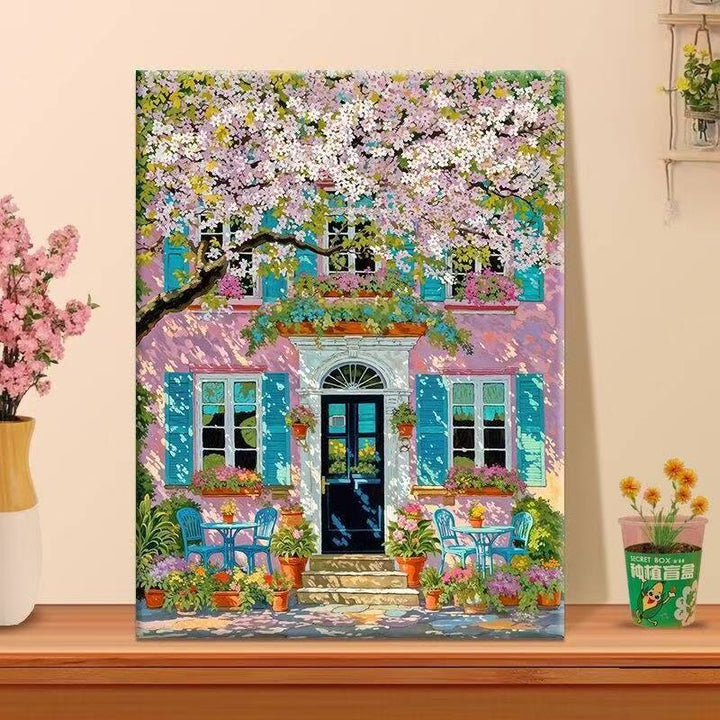 Vibrant Floral Cafe Landscape Canvas Art Stornfield
