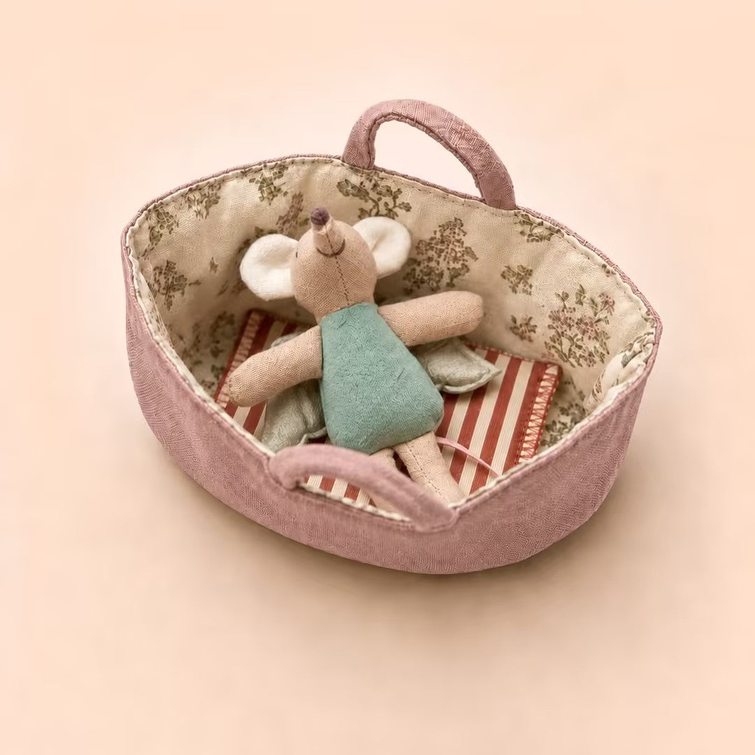 Fabric Nursery Storage Basket with Padded Handles and Floral Lined Interior