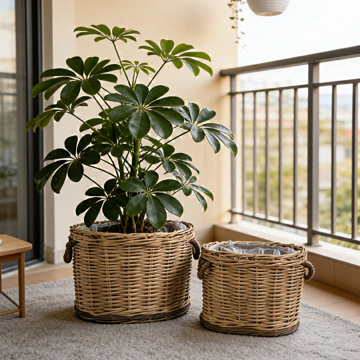 Handwoven storage basket with carrying handles Stornfield