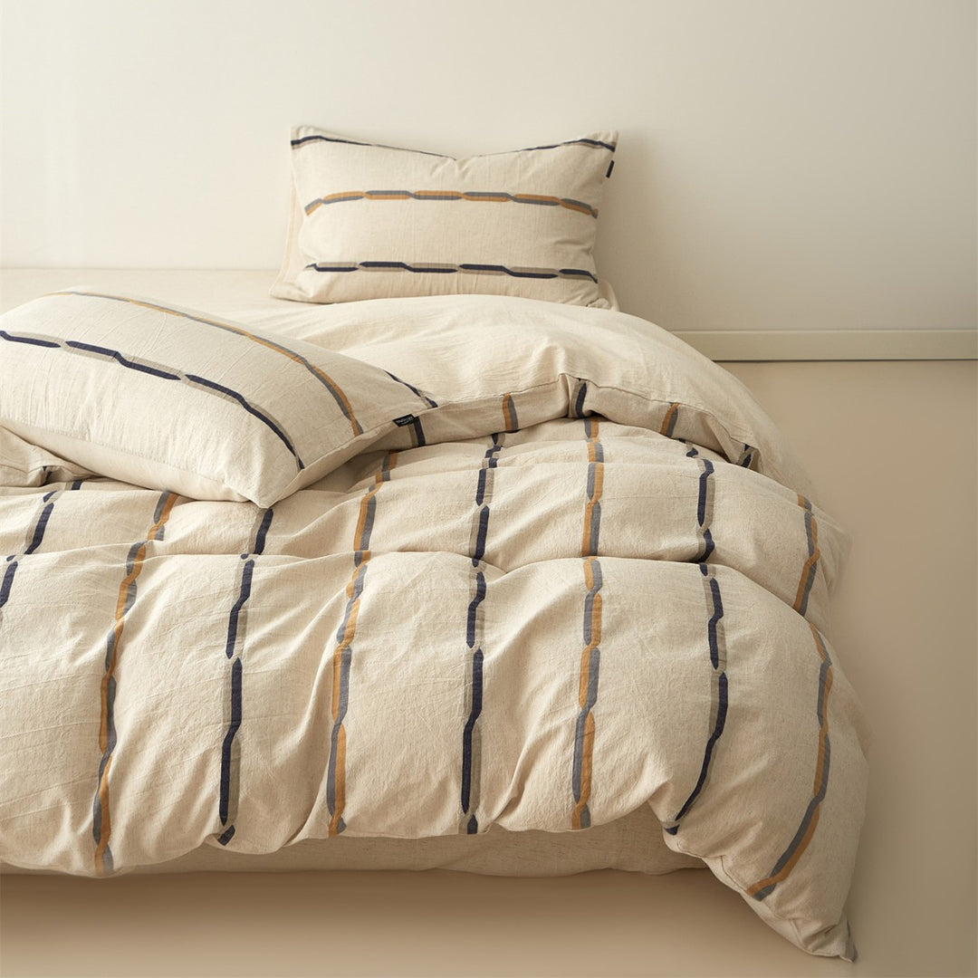 Washed Linen-Cotton Striped Duvet Cover Set