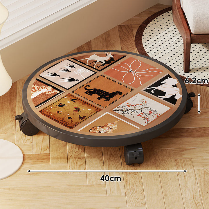 Decorative Round Plant Caster Dolly with Lockable Swivel Wheels