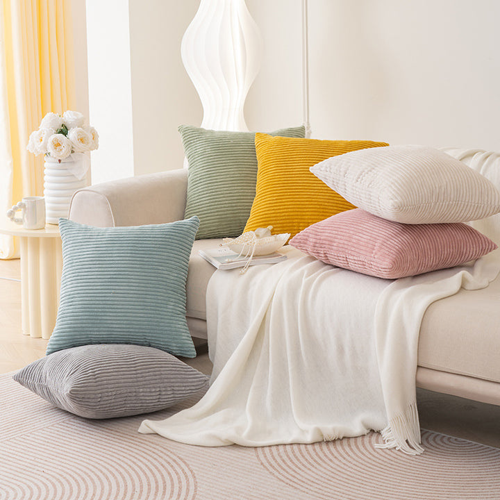 Ribbed Plush Corduroy Square Accent Cushion Cover with Hidden Zipper