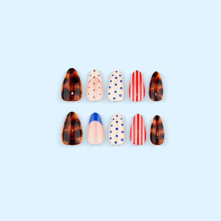 Artificial nails with modern dot and stripe design Stornfield