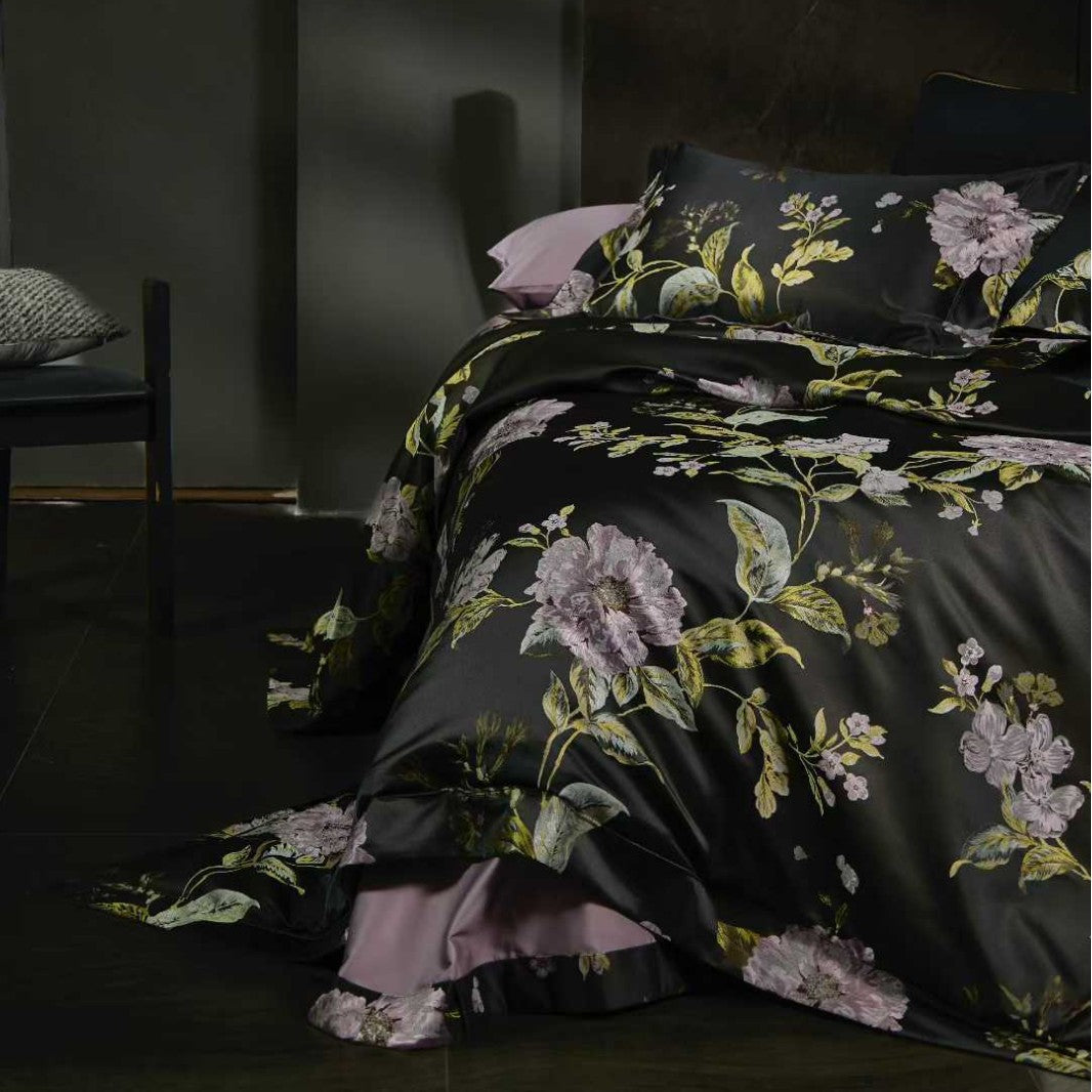 Luxury Floral Satin Bedding Duvet Cover Set