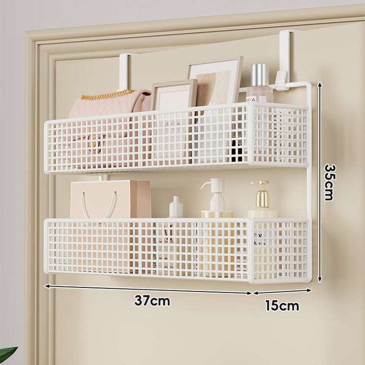 Over-Door Double-Tier Grid Hanging Storage Basket